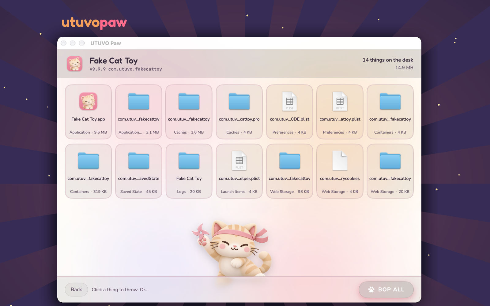 UTUVO Paw：残留文件像格子一样排在桌上，底下的猫准备把它们推下去。