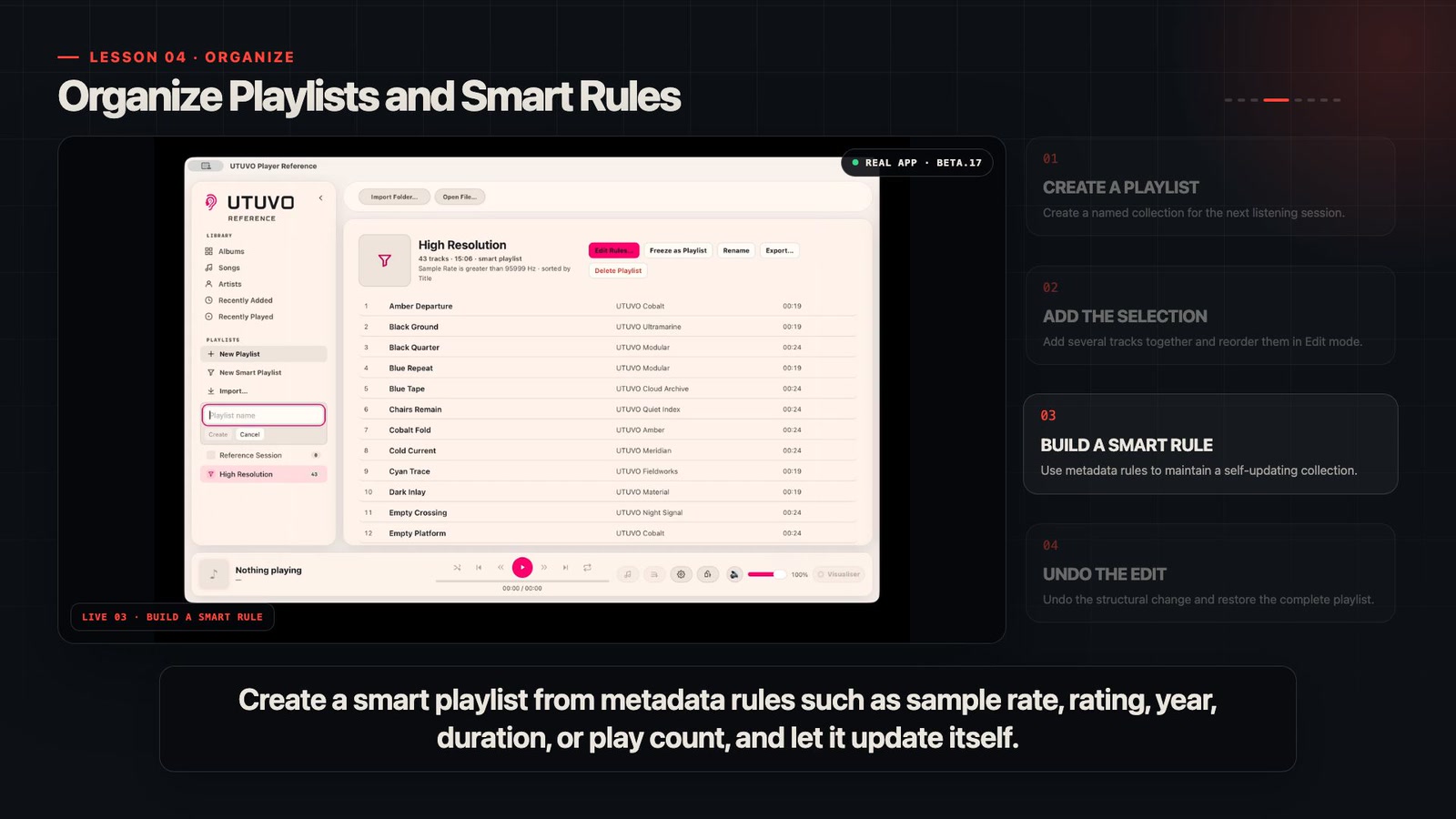 Player Reference course frame showing the local library and playback status