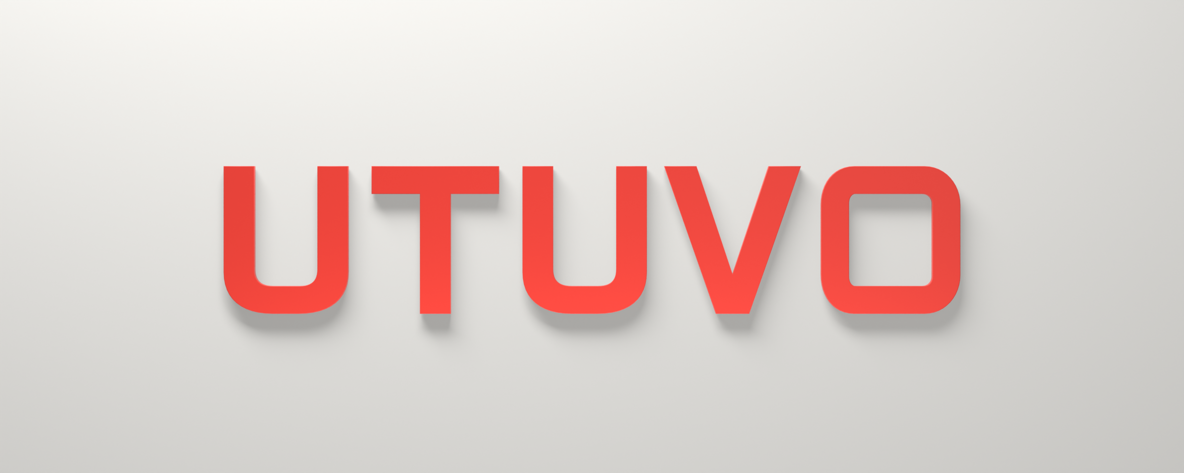 The UTUVO wordmark as a three-dimensional sign on a wall.