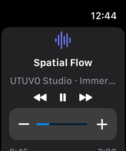 UTUVO Light の UTUVO Player Go Apple Watch 46mm Now Playing 画面