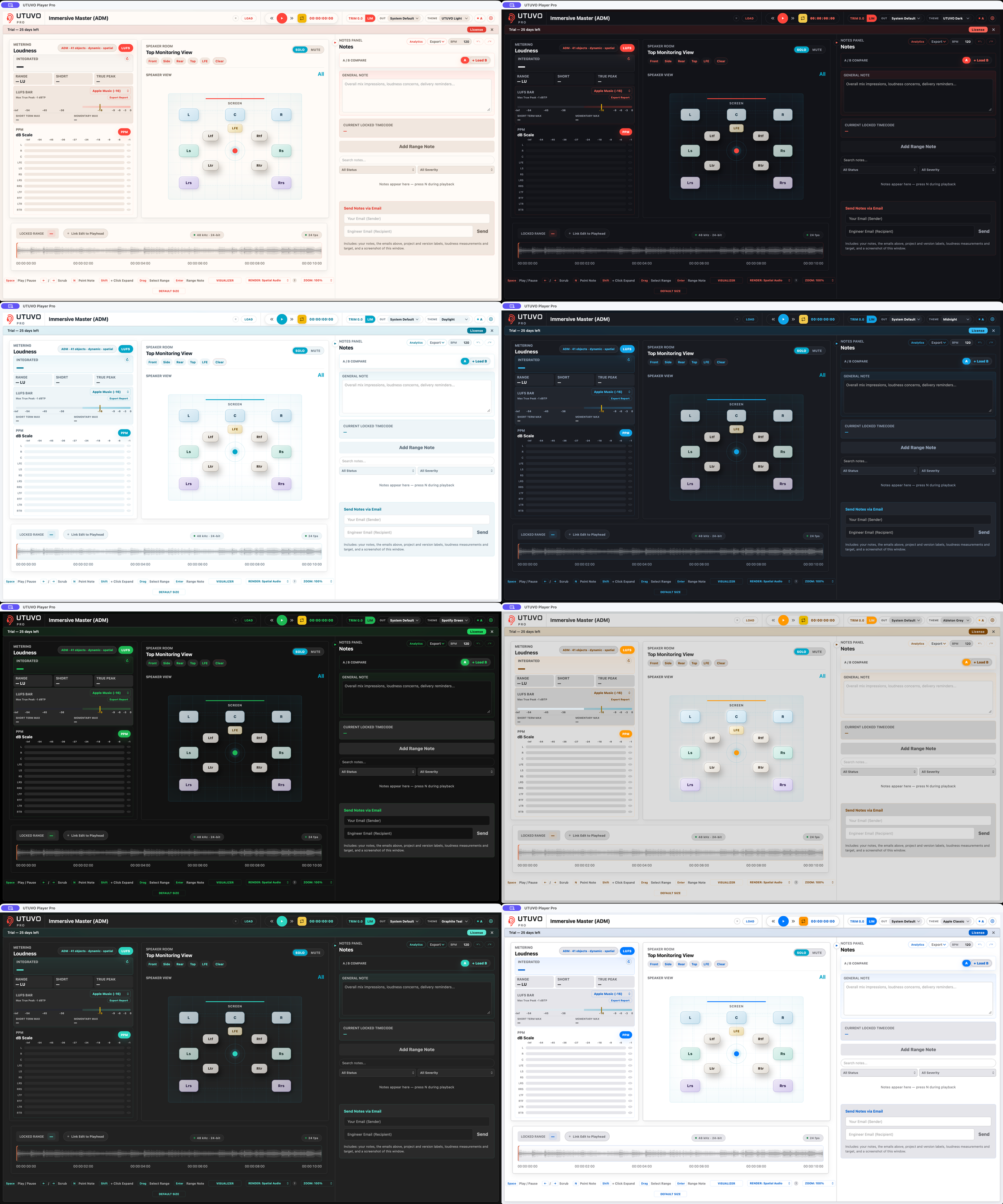 Contact sheet of all eight Player Pro themes