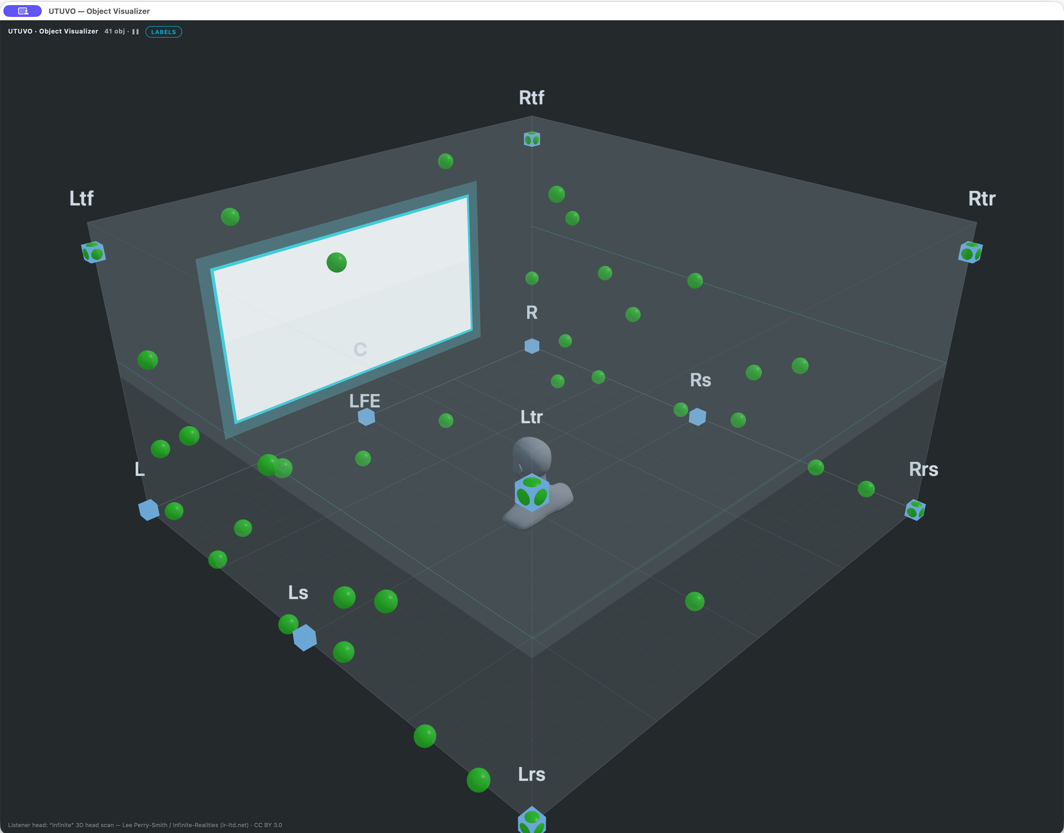 The 3D Object Visualizer window with 41 Atmos objects